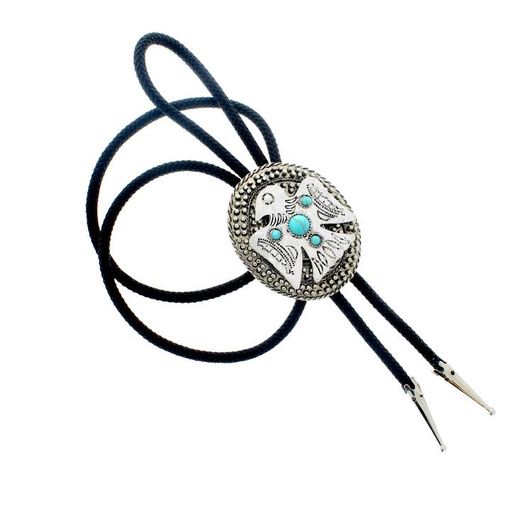 Turquoise Thunderbird Bolo Tie, 36" cord, made in USA, each for wholesale by HHH Designs