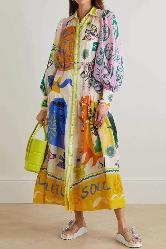 Greece Graffiti printed long sleeve maxi dress for wholesale on Faire1