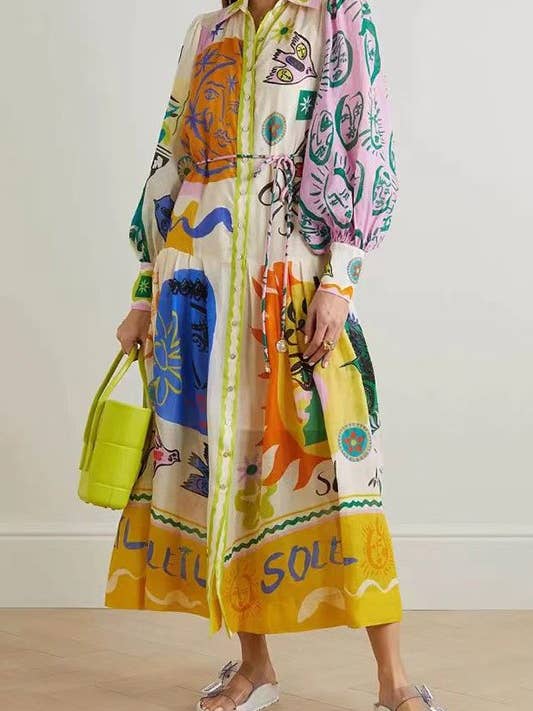 Greece Graffiti printed long sleeve maxi dress for wholesale on Faire1