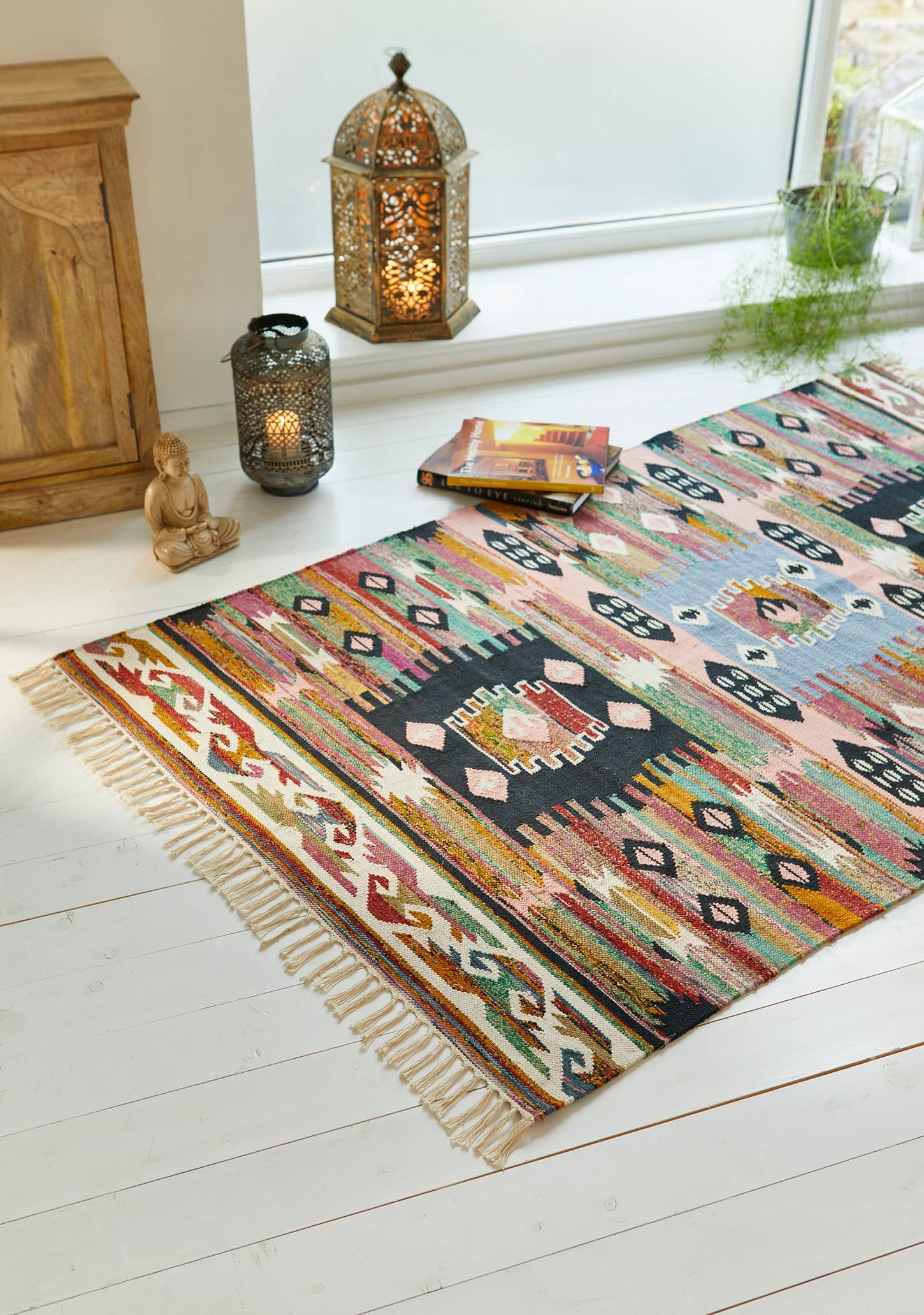 Namaste – wholesale Door mat – Jaini Recycled Chindi & Cotton Dhurrie Rug, 120 X 180Cm0