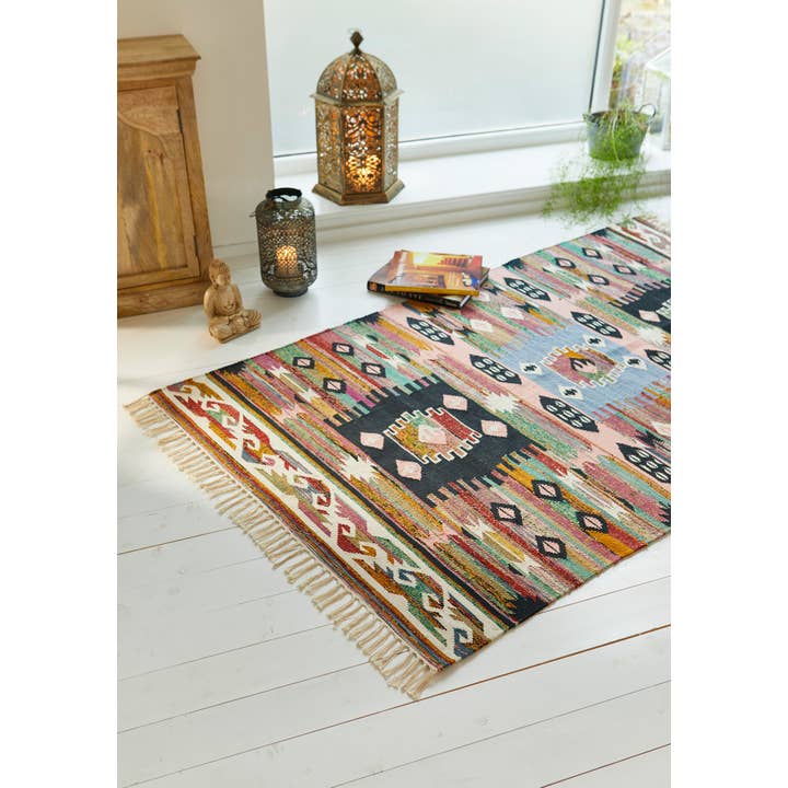 Namaste – wholesale Door mat – Jaini Recycled Chindi & Cotton Dhurrie Rug, 120 X 180Cm