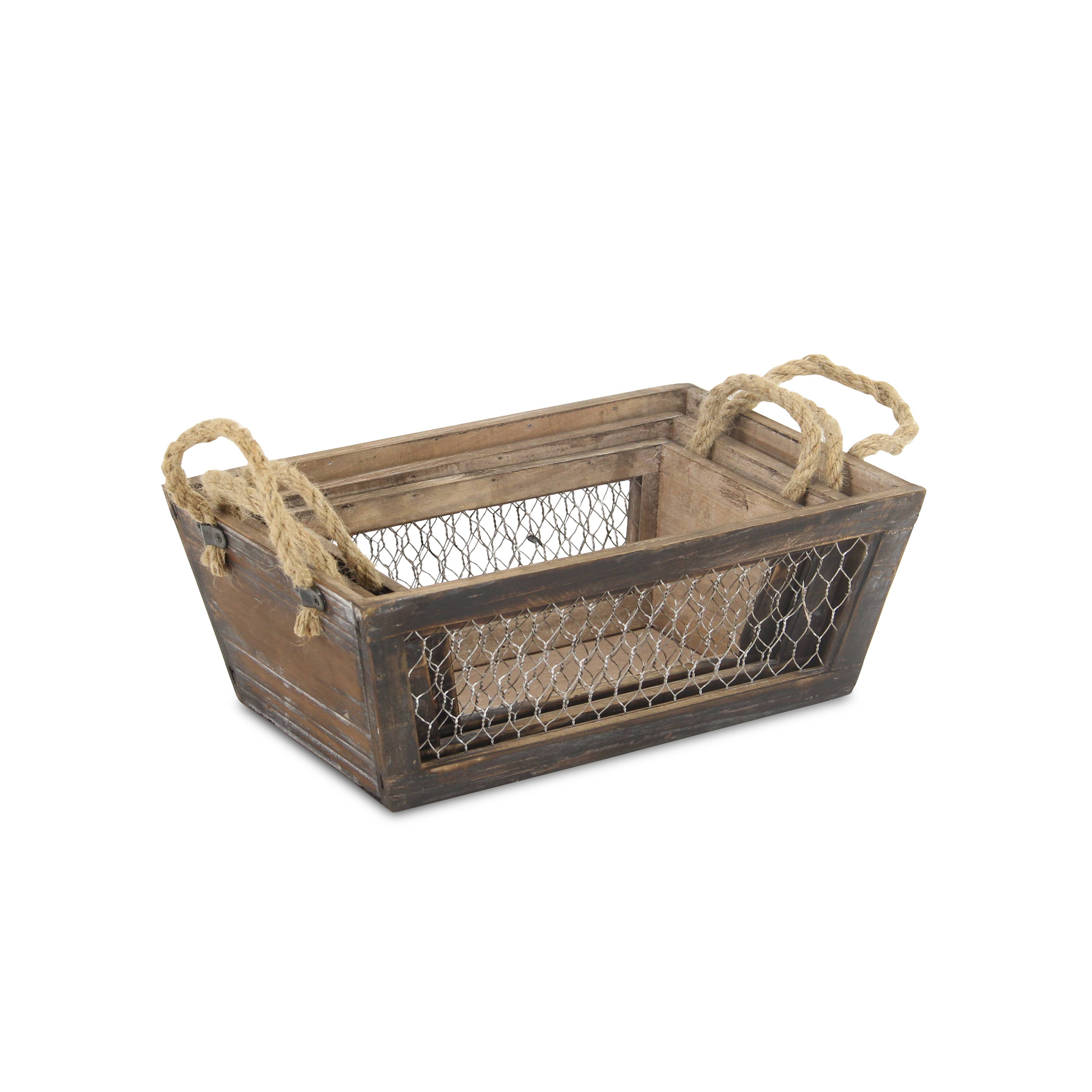 Cheungs Home Decor – wholesale Basket – Irona Set of 3 Tapered Wood & Wire Crates2