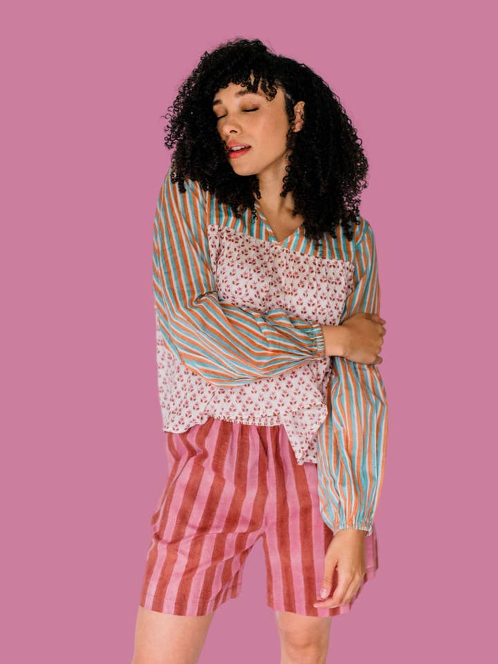 Short de nuit à rayures Jae pour la vente par SUNDARA