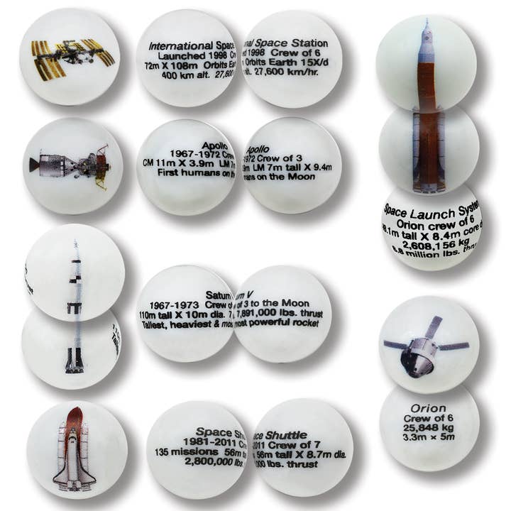 Historical NASA Spaceship Marbles - 1" Dia. Set of 6 for wholesale by Shasta Visions