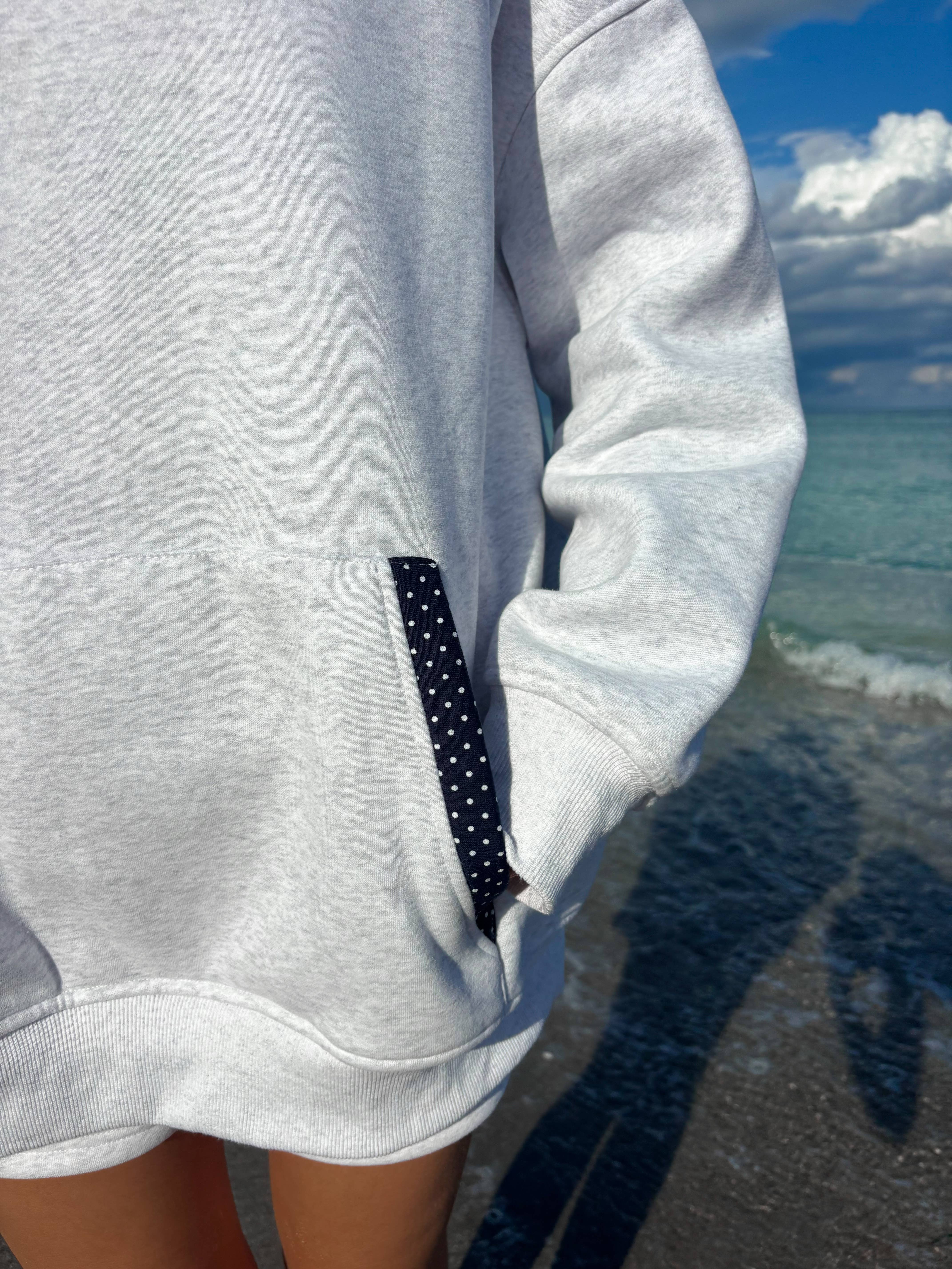 Sunkissed Coconut - Wholesale Hoodie - Women's - Pearl Grey Navy Blue Polka Dot Hoodie10