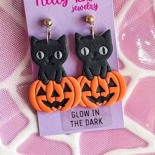 Orecchini Gatto e Zucca | Design in Argilla Leggera per la vendita all'ingrosso da parte di Nelly Rose Jewelry