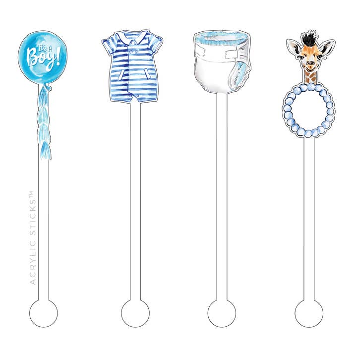 IT'S A BOY ACRYLIC STIR STICKS COMBO for wholesale by XO ACRYLICS | ACRYLIC STICKS