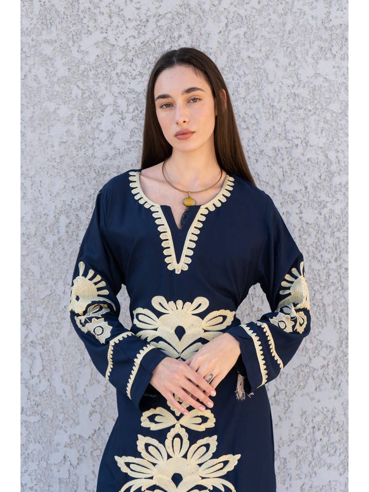 Gipci - Wholesale Kaftan - Women's - Navy Blue Egyptian cotton kaftan dress, caftans for women, Boho Kaftan dress, Caftans for women, long summer kaftan, kaftans, caftan1
