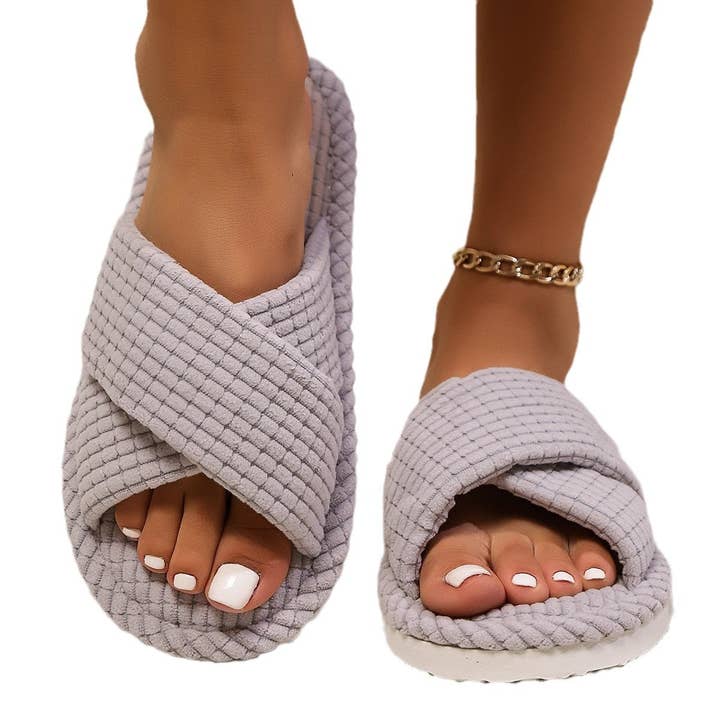 Dipped Shop - Wholesale Slippers - Women's - Cozy Crossed Waffle Indoor Slippers DP25F9046