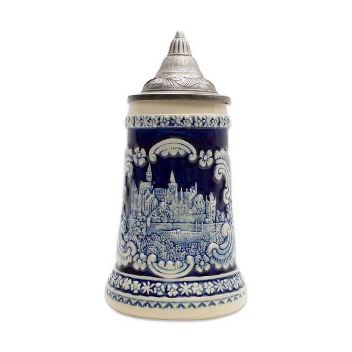 European Heritage Gifts - Wholesale Beer glass/mug - German Castle Engraved Ceramic Beer Stein with Ornate Metal0