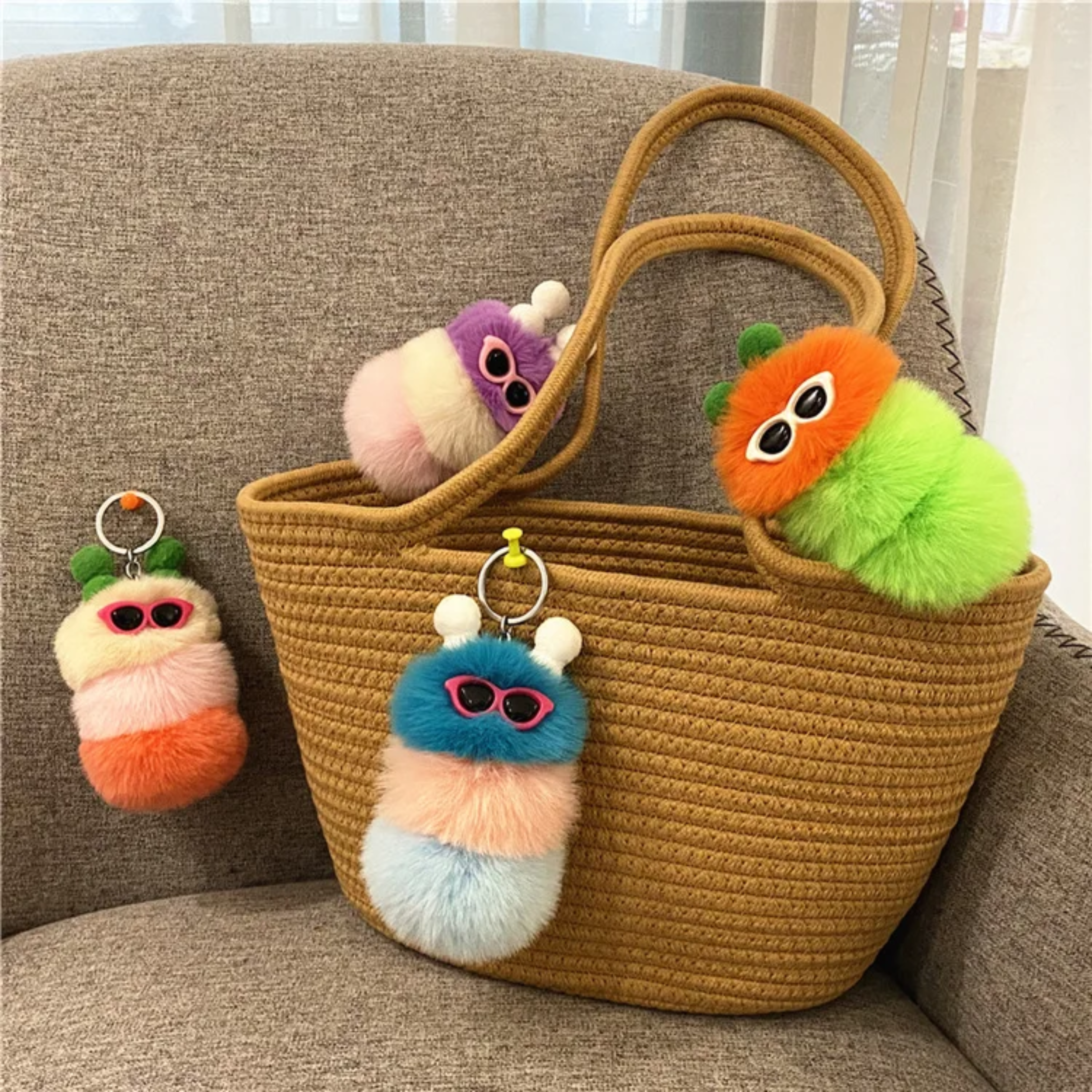 JSBlueRidge Toys – Engroshandel Nøglering - Børn – Sød Kålorm Blød Plys Rygsæk Nøglering - Assorterede0