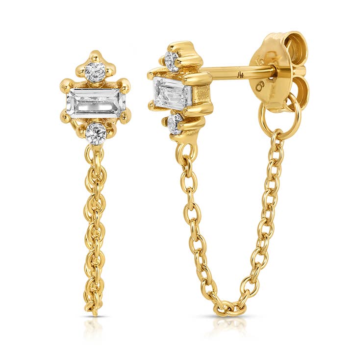 Lizzy Baguette CZ kedjeörhänge, 14K guldpläterad för wholesale av Jūratė Los Angeles