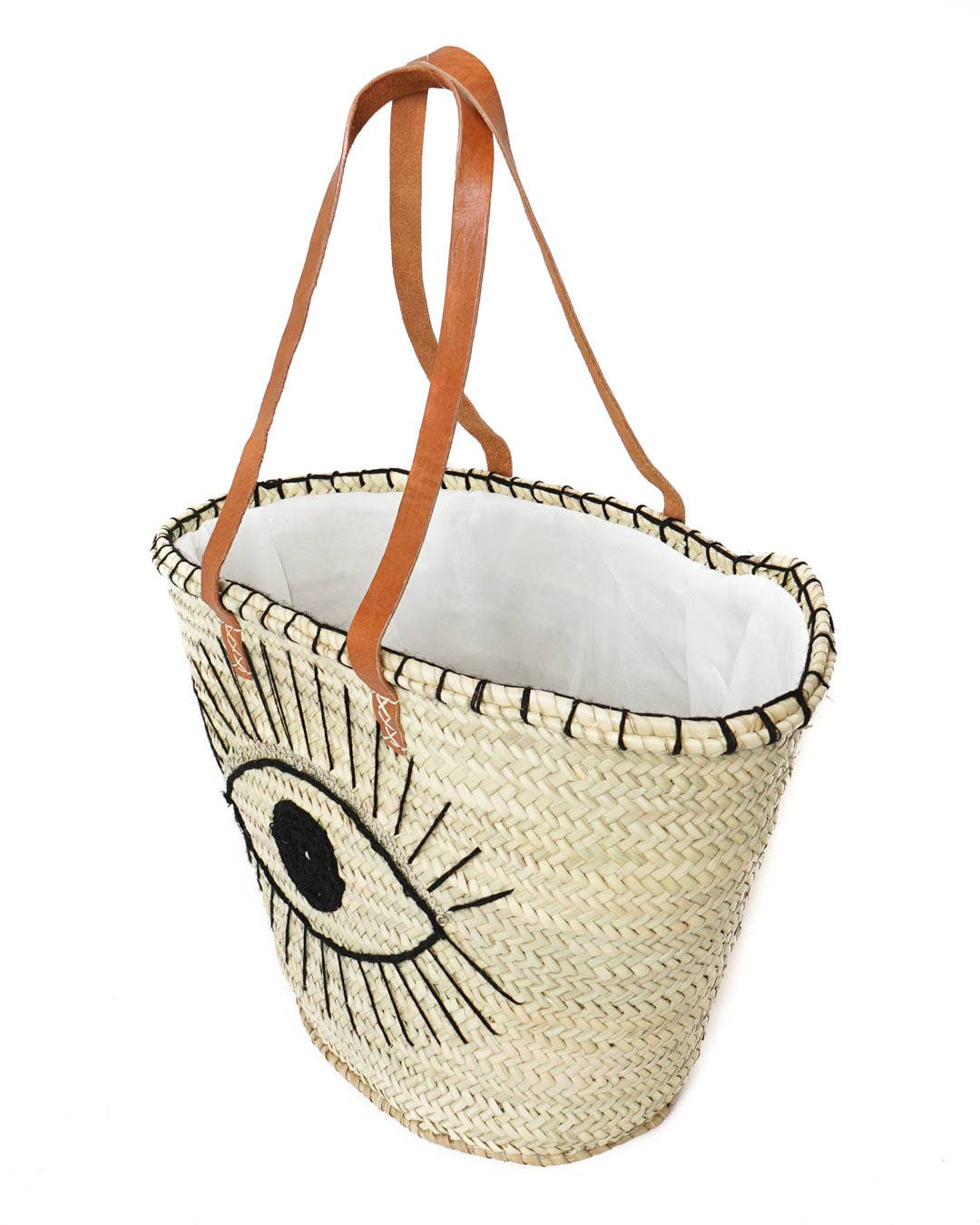 Logionline SLU – wholesale Beach bag – Natural Palm Eye and Wool Carry Bag - Leather Handle4