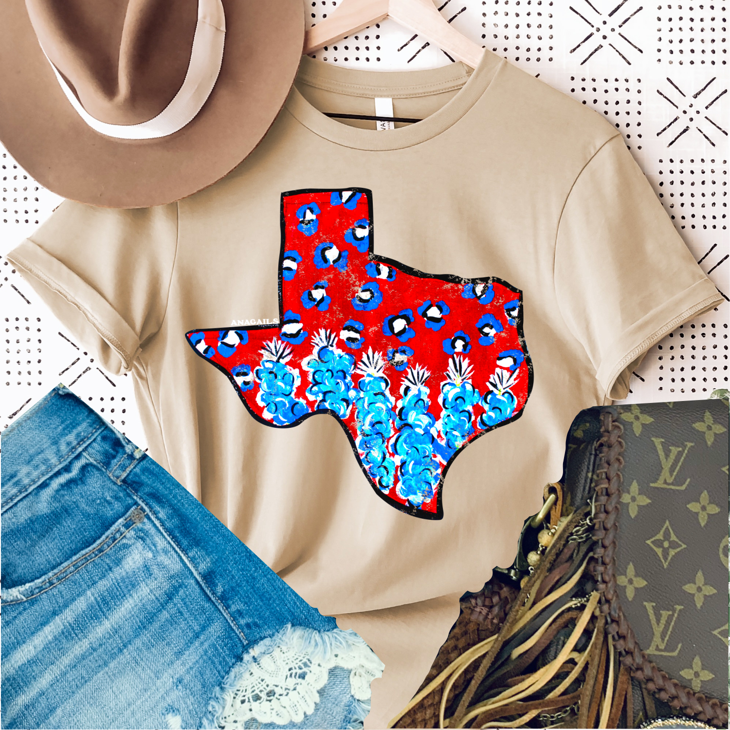 Anagails - Venta al por mayor Camiseta serigrafiada - Mujer - Bluebonnets de Texas pintados a mano4