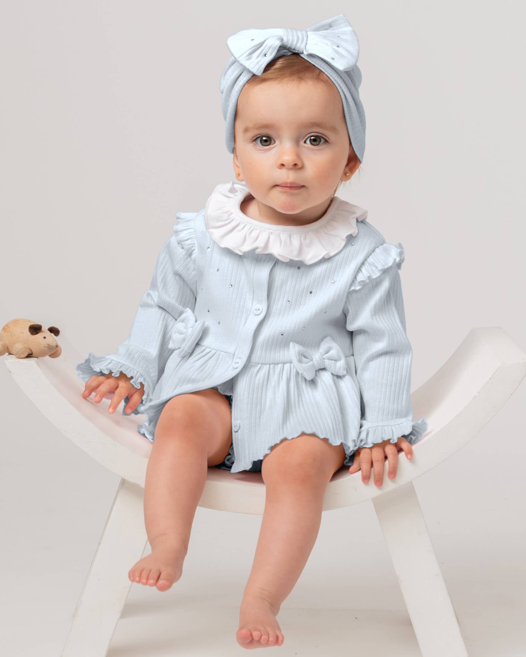 Caramelo Kids – wholesale Clothing set – Baby – Ribbed Frill Cardigan Jampant Set with Turban4