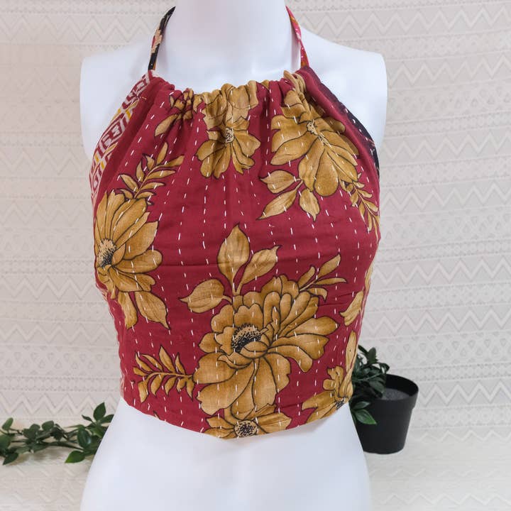 Top Halter Reversível Boémio Kantha por atacado de Karma Nepal Crafts