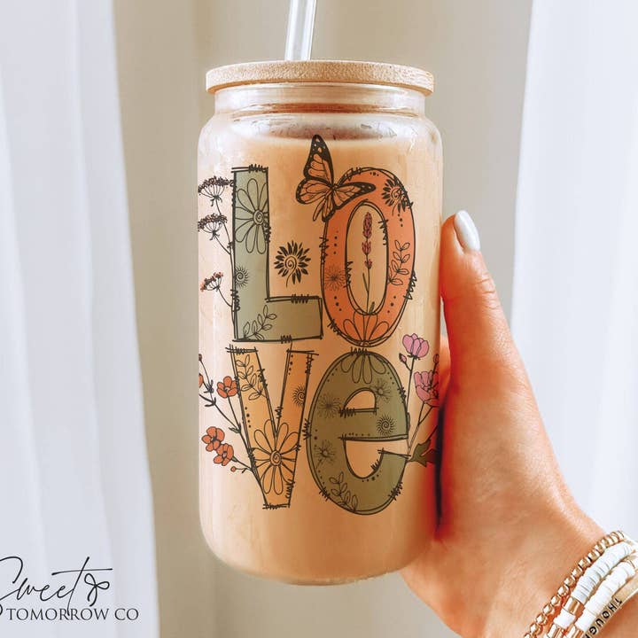 Retro LOVE Libbey Bierblikglas – Groovy Drinkgerei voor wholesale door Cataleya Designs Studio LLC