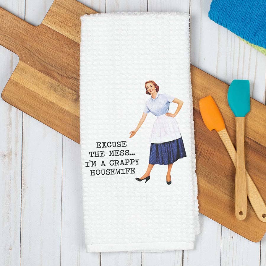 Funny Kitchen Towel, Waffle Retro Housewife, Hand Gift For Her