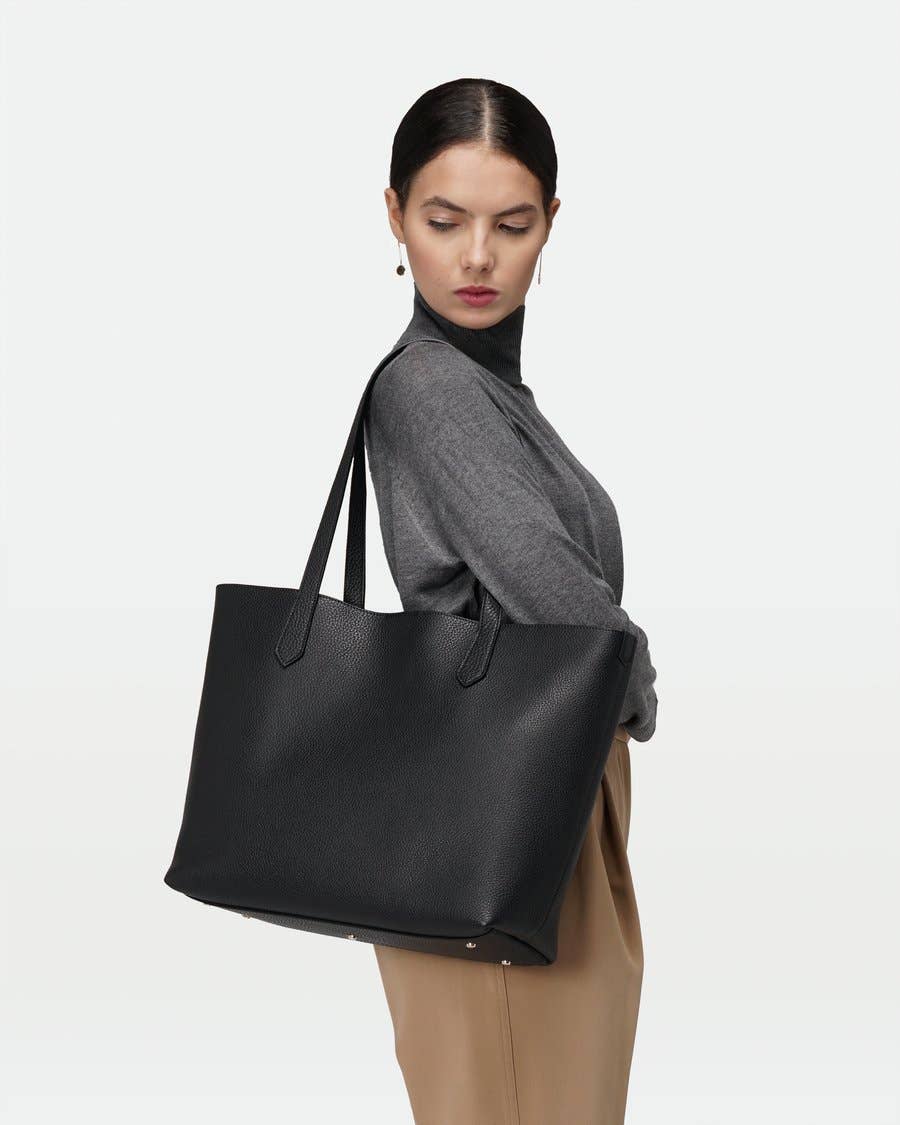 MODHER - Venta al por mayor Bolsa de asa- Mujer - Bolso grande de piel con interior negro y gris4