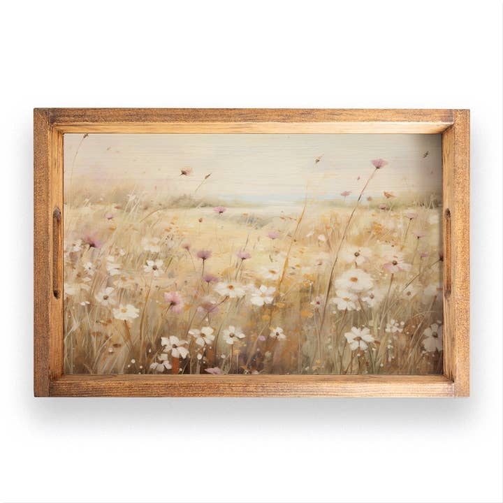 Field Of Flowers Landscape Woodedn Serving Tray for wholesale by Rustic Marlin