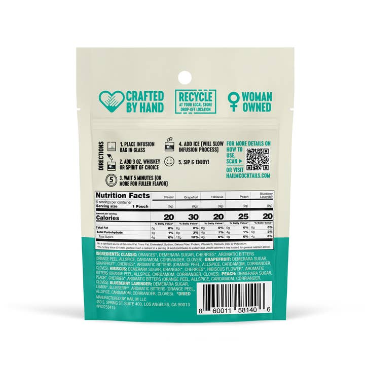 Hail M - Wholesale Cocktail Mix/Syrup - Old Fashioned Sampler Infusion Tea Bag - To Go Travel Mixer1