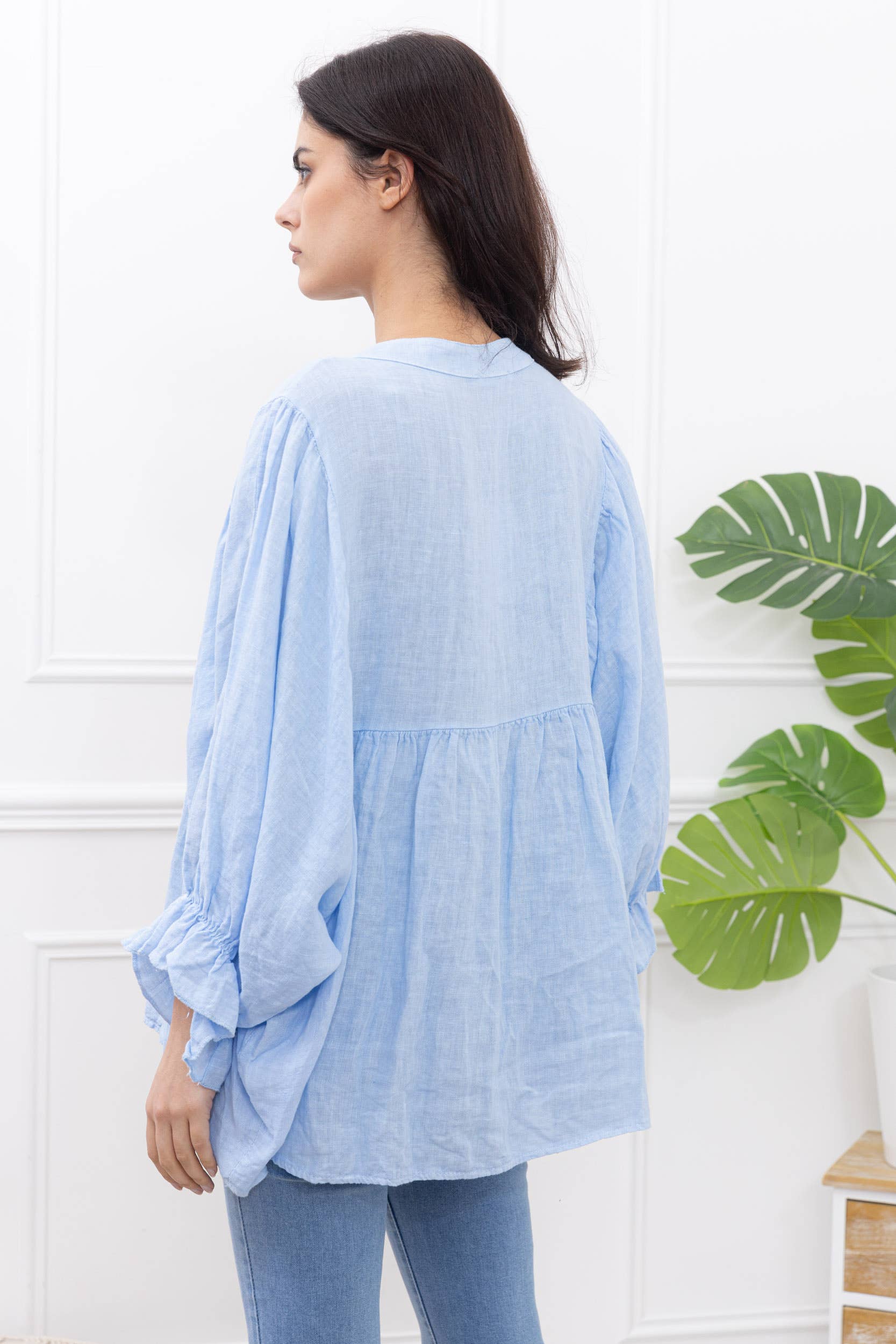 Happy look - Wholesale Blouse - Women's - Puff sleeve linen blouse 8