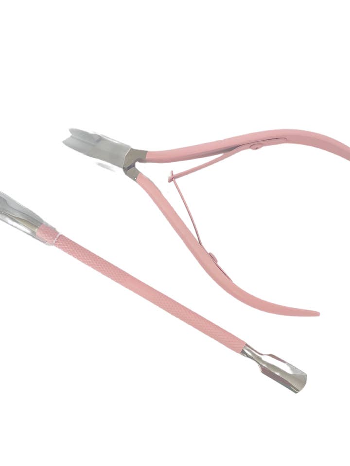 Metal Cuticle Clipper and Pusher - pink for wholesale by Virgo and Gem