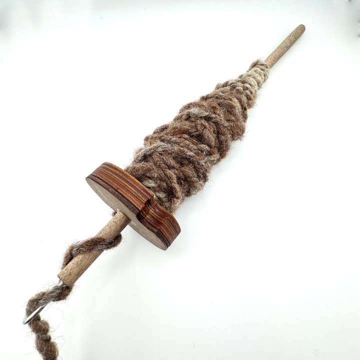 Art by Erica H & Rebel Stitchers - Wholesale Knitting/Crochet Supplies - Top Whorl - Drop Spindle - Baltic Birch - Circle - 1.3 oz