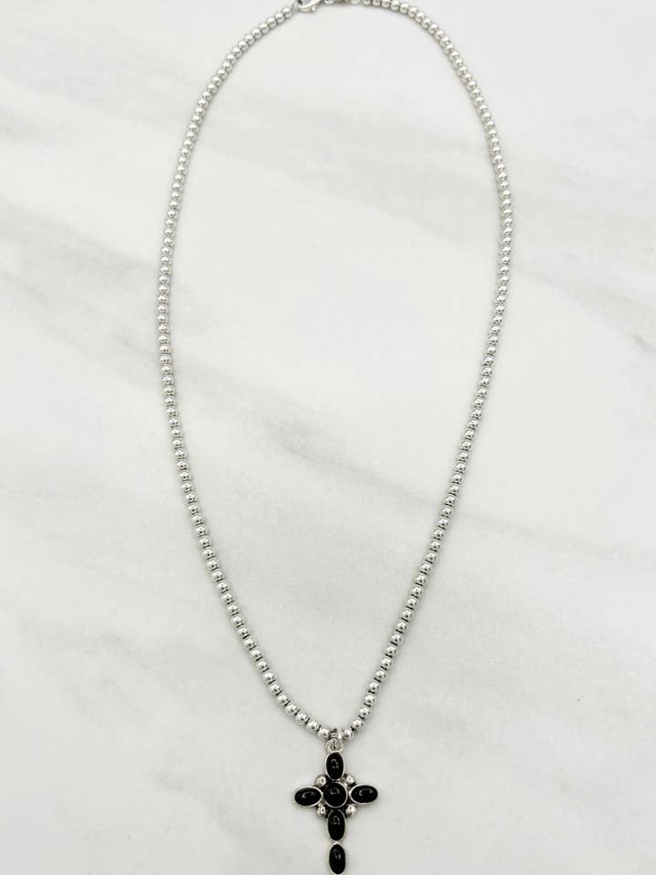 Small Sterling Silver Simple Ball Chain Necklace with Bubble Cross Charm for wholesale by jfybrand