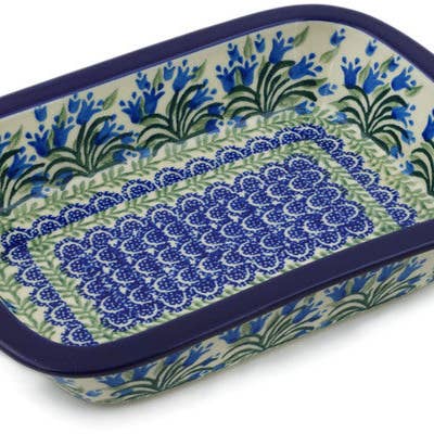 Rectangular Baker 10" Feathery Bluebells Theme for wholesale by Polmedia Polish Pottery