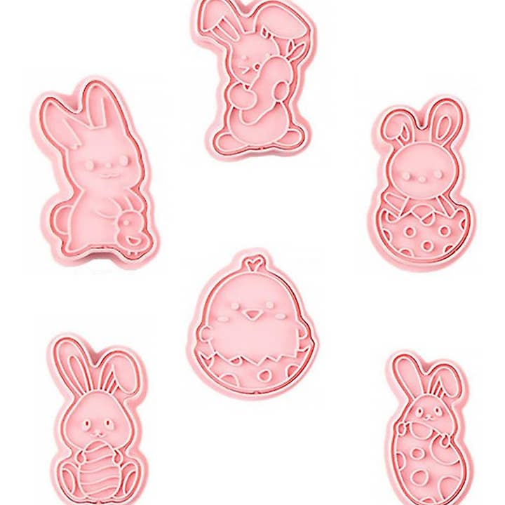 Montessori Mates Pty Ltd - Wholesale Cookie Cutter - Cute Easter Bunnies Cookie Shape and Stamp Set - 6 pcs
