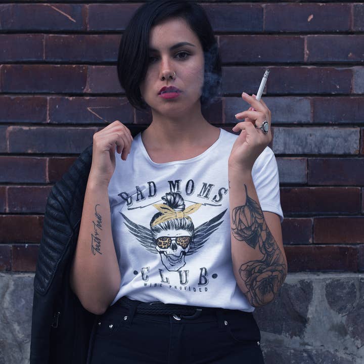 Bad Moms Club Messy Bun Skull Tee for wholesale by Playeras