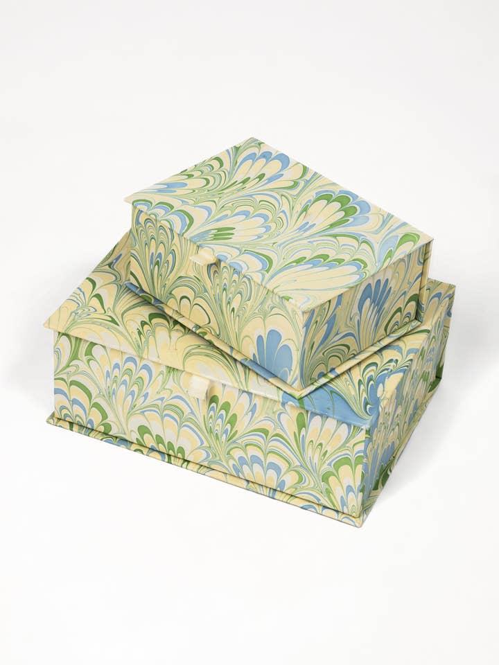 Hand-Marbled Keepsake Box Set in Seaglass Peacock for wholesale by Inner Child