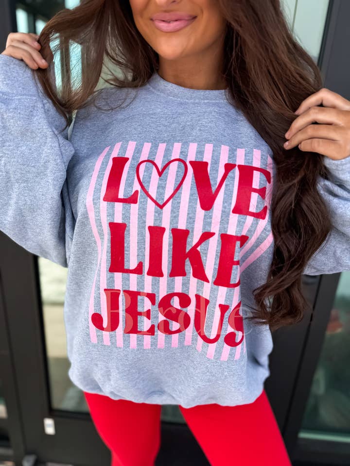 Camisola Cinzenta com Gráfico "Ame como Jesus" às Riscas por atacado de birdie