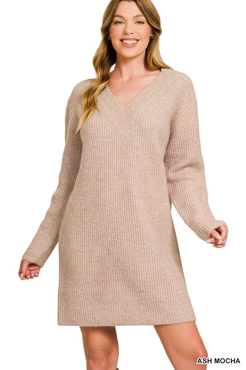 Vanilla Monkey - Wholesale Dress - Women's - V Neck Sweater Dress0