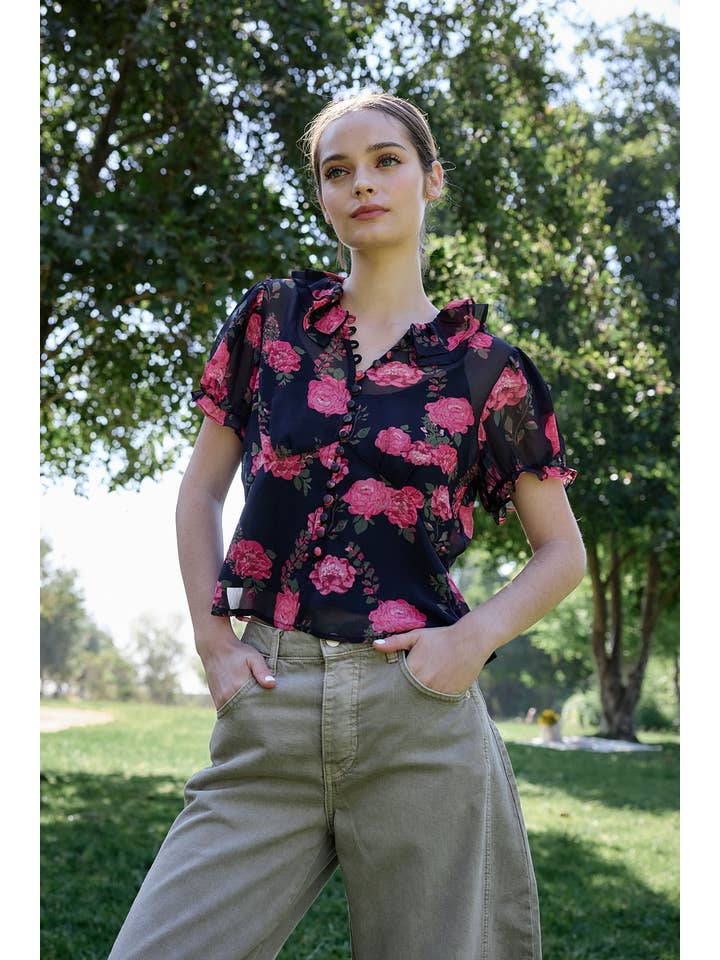 FLORAL BLOOM PETERPAN COLLAR BLOUSE-RT1021 for wholesale on Faire