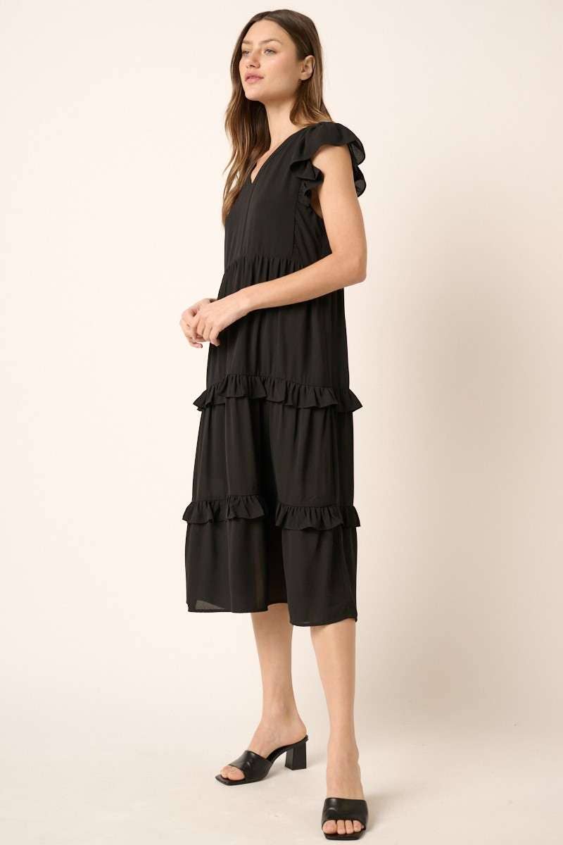 mittoshop – Engroshandel Kjole - Dame – H43020 - MIDIKJOLE MED FLÆSEDETALJER I V-HALS11