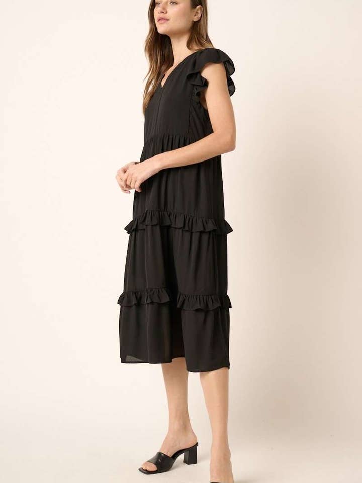 mittoshop – Engroshandel Kjole - Dame – H43020 - MIDIKJOLE MED FLÆSEDETALJER I V-HALS11