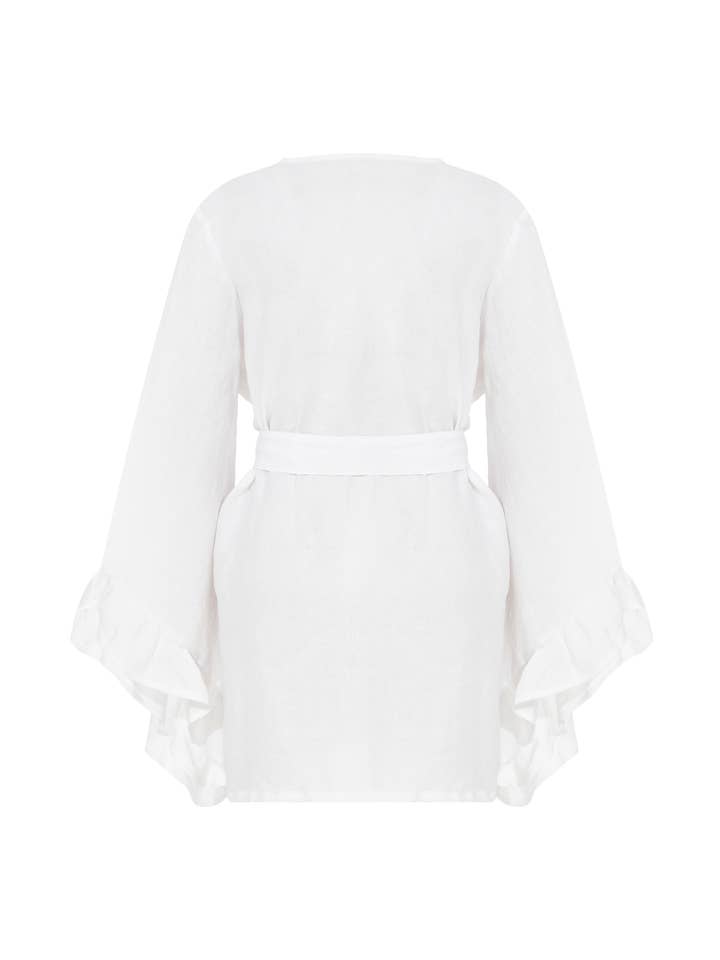 White Ivy Short Linen Robe with Ruffles for wholesale on Faire