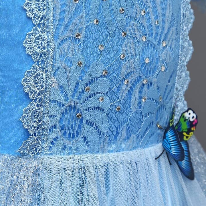 BLUE Solid Color Cinderella Girl's Puff Dress for wholesale on Faire10