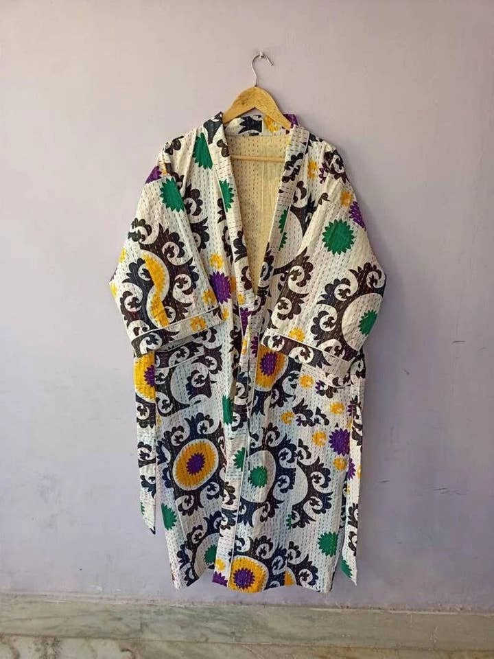 GYPSY STUDIO - Wholesale Kimono – Women's - Suzani Print Kantha Jacket Japanese Kimono House Coat Dress4