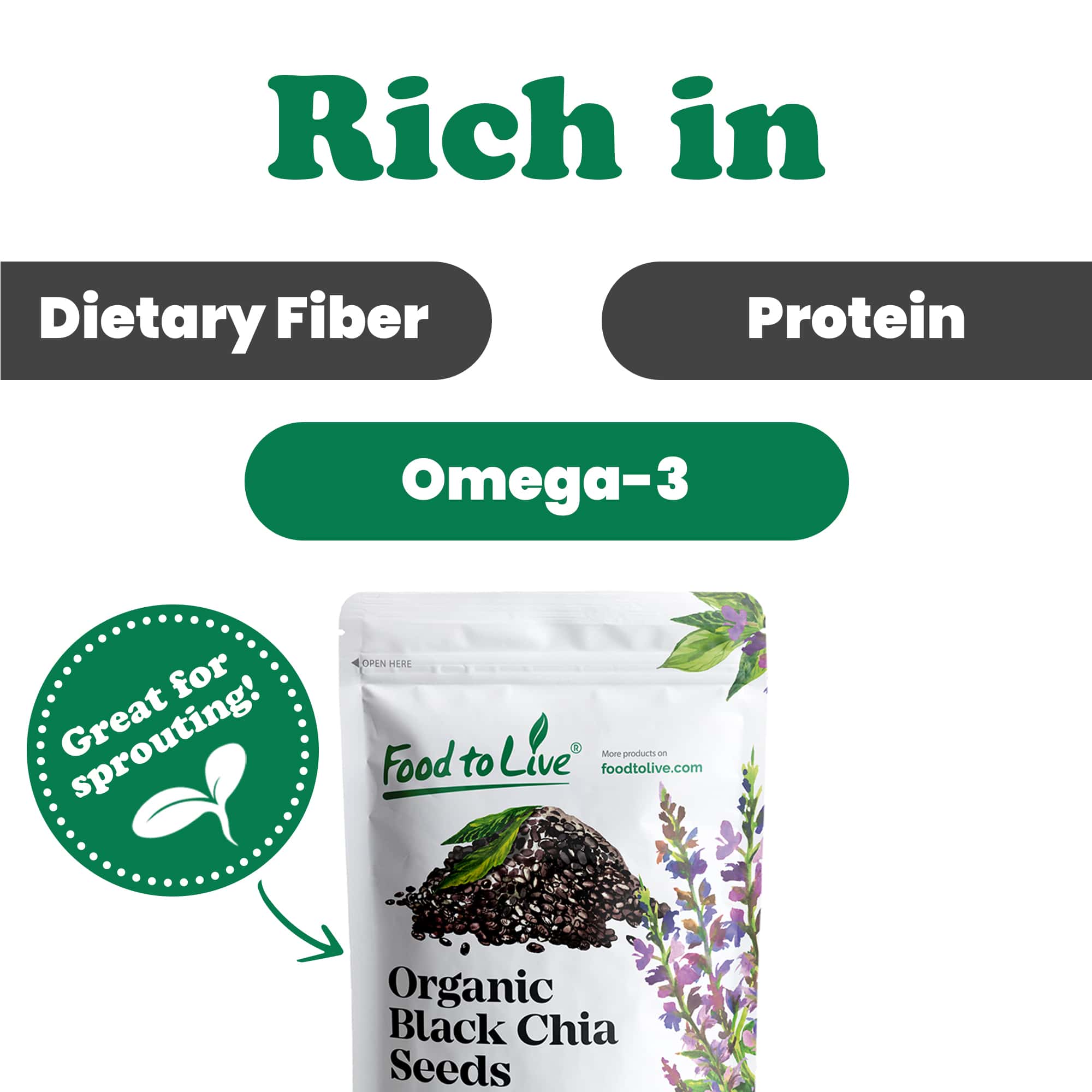 Food To Live - Vente Graines de plantes - Graines de chia noires biologiques — à germer, Keto, Sirtfood4