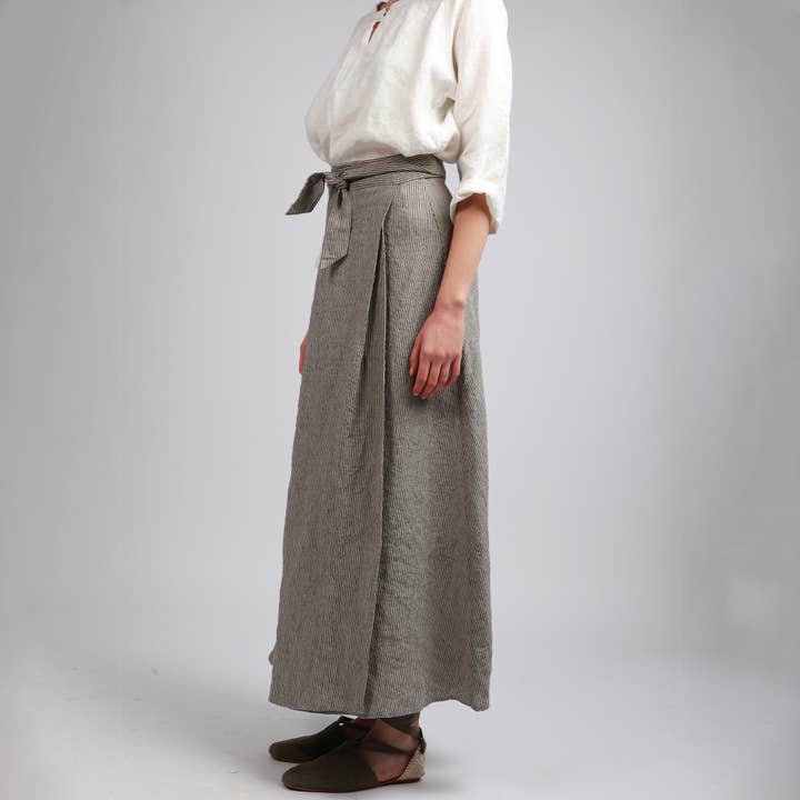TINA Maxi Wrap Skirt with Long Ties and Front Pleat for wholesale by Knotium