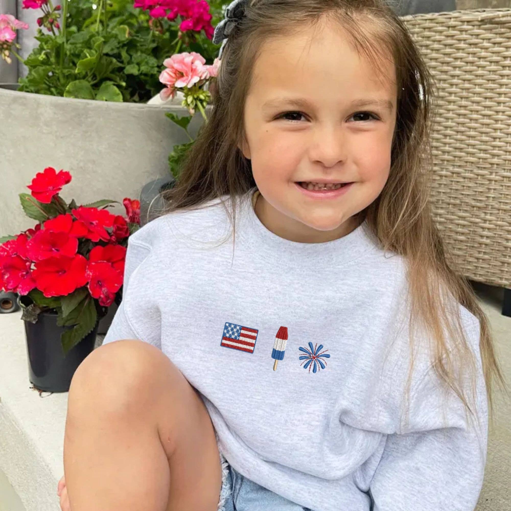 Arden & Gold - Wholesale Sweatshirt - Kids - Kids 4th of July Icons Embroidered Crewneck Sweatshirt 1