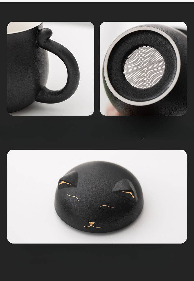 Gohobi （We cover U.S. import duties） - Wholesale Tea Set - Gohobi Lucky Black & White Cat Tea Cup With Infuser10