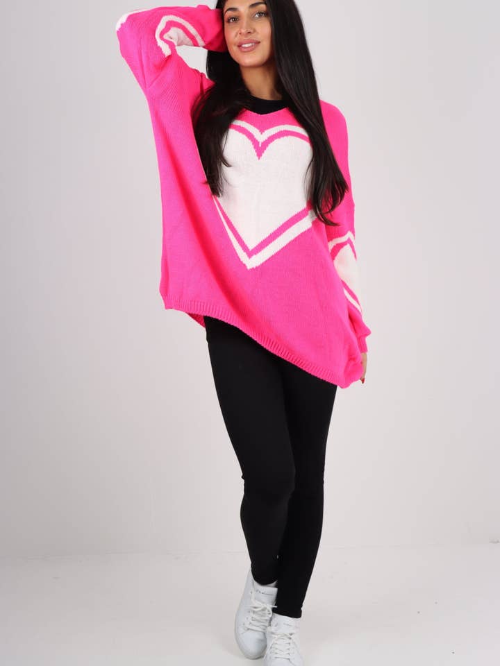 Miss Bold - Wholesale Tunic Sweater - Women's - Oversized Heart Print Knitted Jumper Top15