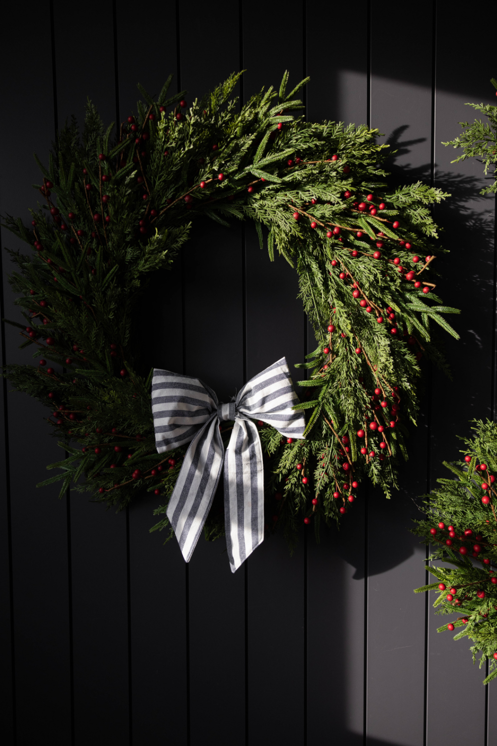 Luxe B Co - Wholesale Wreath - Red Plum Berry Norfolk Cypress Real Touch Wreath - 34"2