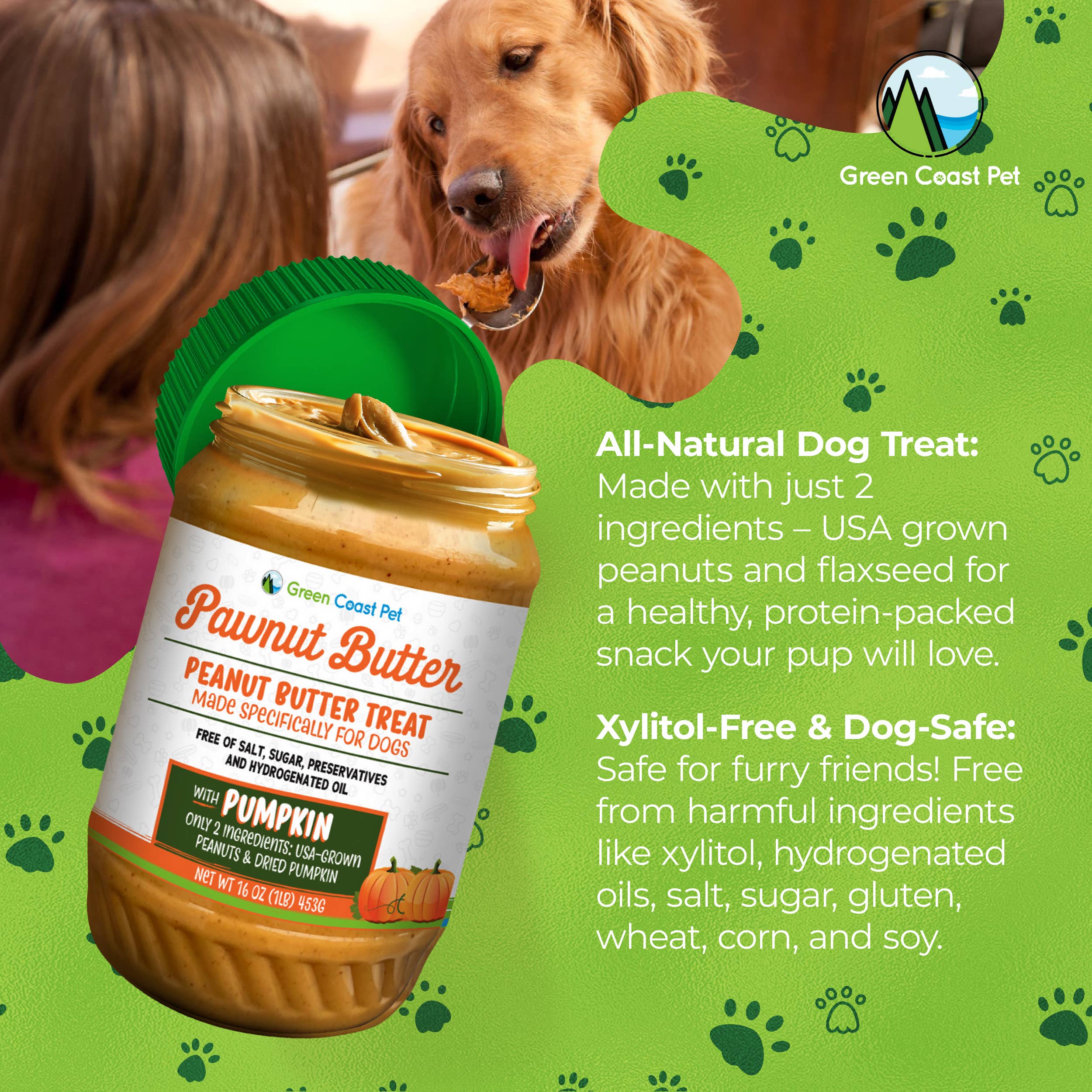 Green Coast Pet - Vente Friandises – chien - Beurre de cacahuètes naturel à la citrouille sans xylitol 16 oz4
