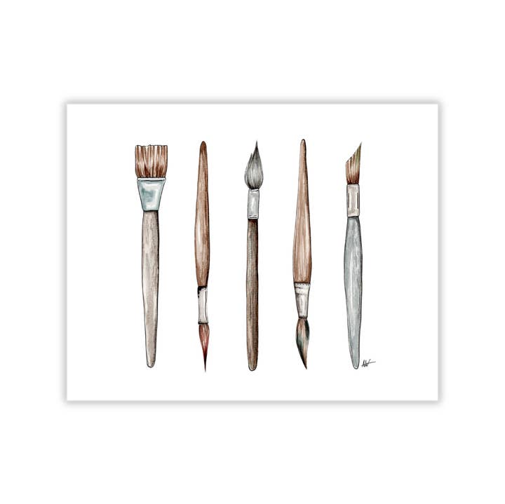 Paint Brushes Illustration - Pen and Watercolor Art - Archival Quality Art Print for wholesale by Alyssa Whetstone Art
