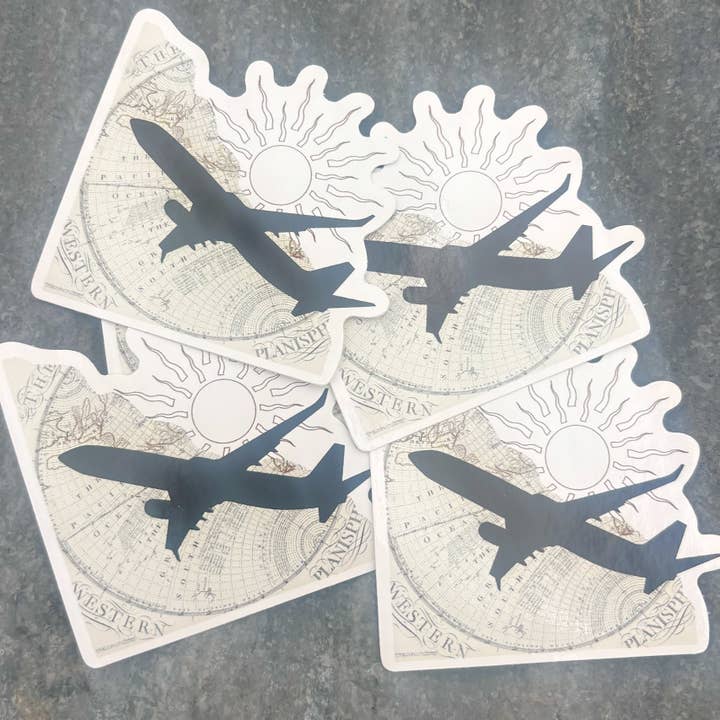 Adesivo in vinile sagomato a silhouette di aeroplano per viaggi per la vendita all'ingrosso da parte di Sage & Soil